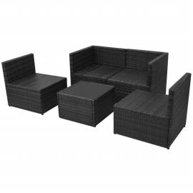 Set mobilier de grădină cu perne, 5 piese, negru, poliratan, 7 image