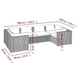 Set mobilier de grădină cu perne, 6 piese, maro, poliratan, 7 image