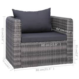 Set mobilier de grădină cu perne, 9 piese, gri, poliratan, 11 image