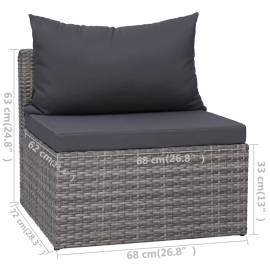 Set mobilier de grădină cu perne, 9 piese, gri, poliratan, 10 image