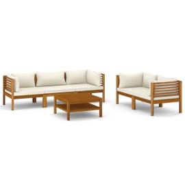 Set mobilier grădină cu perne crem, 6 piese, lemn masiv acacia, 2 image