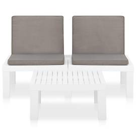 Set mobilier de grădină cu perne, 2 piese, alb, plastic, 3 image