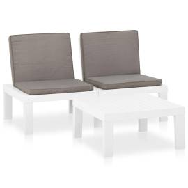 Set mobilier de grădină cu perne, 2 piese, alb, plastic, 2 image