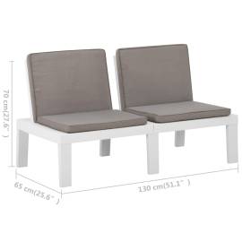 Set mobilier de grădină cu perne, 2 piese, alb, plastic, 10 image