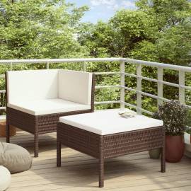 Set mobilier de grădină cu perne, 2 piese, maro, poliratan