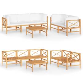 Set mobilier grădină cu perne crem, 6 piese, lemn masiv de tec, 2 image