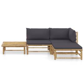 Set mobilier de grădină, 4 piese, perne gri închis, bambus, 2 image