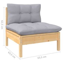 Set mobilier de grădină cu perne gri, 9 piese, lemn masiv pin, 7 image