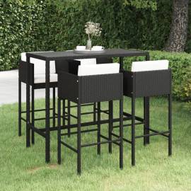 Set mobilier bar de grădină cu perne, 5 piese, negru, poliratan