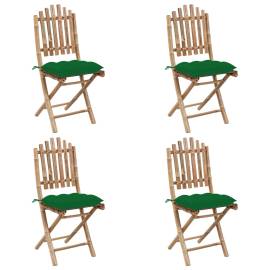 Set mobilier de exterior pliabil, cu perne, 5 piese, bambus, 3 image