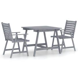 Set mobilier de grădină, 3 piese, gri, lemn masiv acacia, 2 image