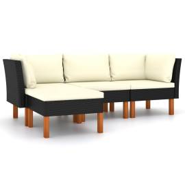 Set mobilier de grădină cu perne, 4 piese, negru, poliratan, 2 image