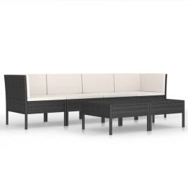 Set mobilier de grădină cu perne, 6 piese, negru, poliratan, 2 image