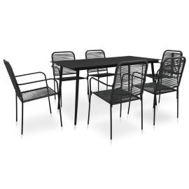 Set mobilier de grădină, 7 piese, negru, frânghie bumbac & oțel