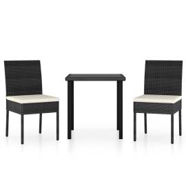 Set de masă și scaune de exterior, 3 piese, negru, poliratan, 2 image