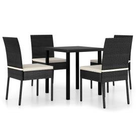 Set de masă și scaune de exterior, 5 piese, negru, poliratan, 2 image