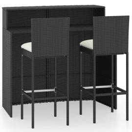 Set mobilier bar de grădină cu perne, 3 piese, negru, 2 image