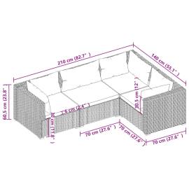 Set mobilier de grădină cu perne, 4 piese, maro, poliratan, 5 image