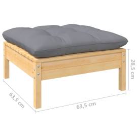 Set mobilier de grădină cu perne, 9 piese, gri, lemn masiv pin, 9 image