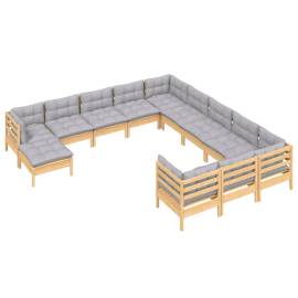 Set mobilier de grădină cu perne gri, 12 piese, lemn de pin, 3 image