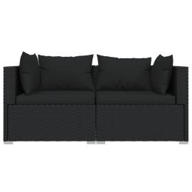 Canapea cu 2 locuri, cu perne, negru, poliratan, 3 image