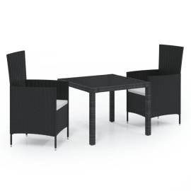 Set mobilier de exterior cu perne, 3 piese, negru, poliratan, 2 image