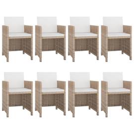 Set mobilier de exterior cu perne, 9 piese, bej, poliratan, 2 image