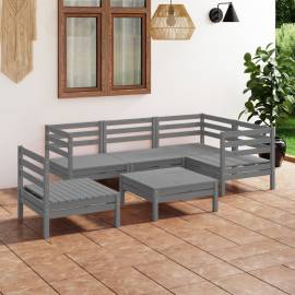 Set mobilier de grădină, 6 piese, gri, lemn masiv de pin