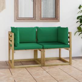 Canapele colțar grădină cu perne, 2 buc., lemn pin verde tratat