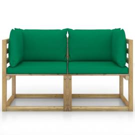 Canapele colțar grădină cu perne, 2 buc., lemn pin verde tratat, 3 image