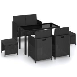 Set mobilier de exterior cu perne, 6 piese, negru, poliratan
