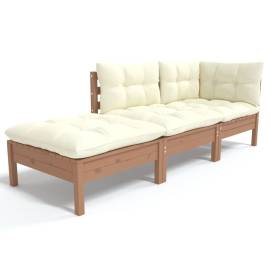 Set mobilier de grădină cu perne, 3 piese, lemn masiv pin, 2 image