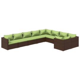 Set mobilier de grădină cu perne, 9 piese, maro, poliratan, 2 image