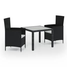 Set mobilier de exterior cu perne, 3 piese, negru, poliratan, 2 image