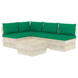 Set mobilier grădină din paleți cu perne, 5 piese, lemn molid, 2 image