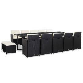 Set mobilier de exterior cu perne, 15 piese, negru, poliratan, 2 image