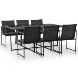 Set mobilier de exterior cu perne, 7 piese, negru, poliratan