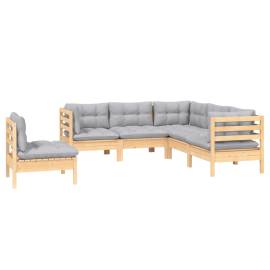Set mobilier de grădină cu perne gri, 5 piese, lemn masiv pin, 3 image