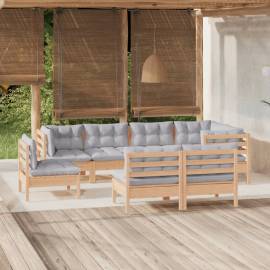 Set mobilier grădină cu perne gri, 8 piese, lemn masiv pin