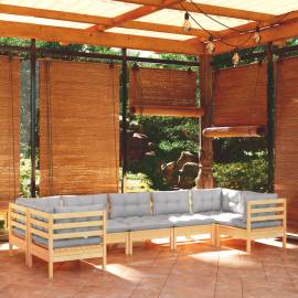 Set mobilier de grădină cu perne, 7 piese, gri, lemn masiv pin