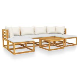 Set mobilier de grădină cu perne crem, 7 piese, lemn de acacia, 2 image