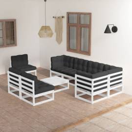 Set mobilier de grădină cu perne, 9 piese, lemn masiv de pin