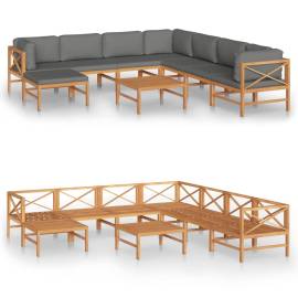 Set mobilier grădină cu perne gri, 9 piese, lemn masiv de tec, 2 image