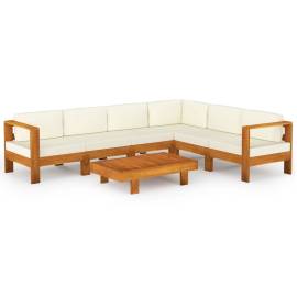 Set mobilier grădină perne alb/crem, 7 piese, lemn masiv acacia, 2 image