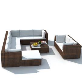 Set mobilier de grădină cu perne, 10 piese, maro, poliratan, 3 image