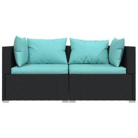 Canapea cu 2 locuri, cu perne, negru, poliratan, 3 image