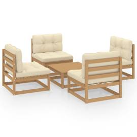Set mobilier de grădină cu perne, 5 piese, lemn masiv de pin, 2 image