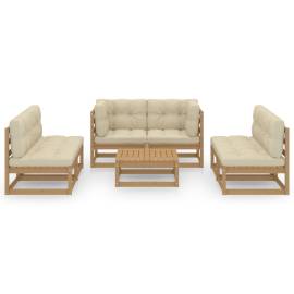 Set mobilier de grădină cu perne, 7 piese, lemn masiv de pin, 3 image
