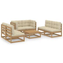 Set mobilier de grădină cu perne, 7 piese, lemn masiv de pin, 2 image
