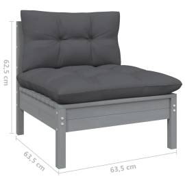 Set mobilier grădină cu perne, 11 piese, gri, lemn masiv pin, 9 image